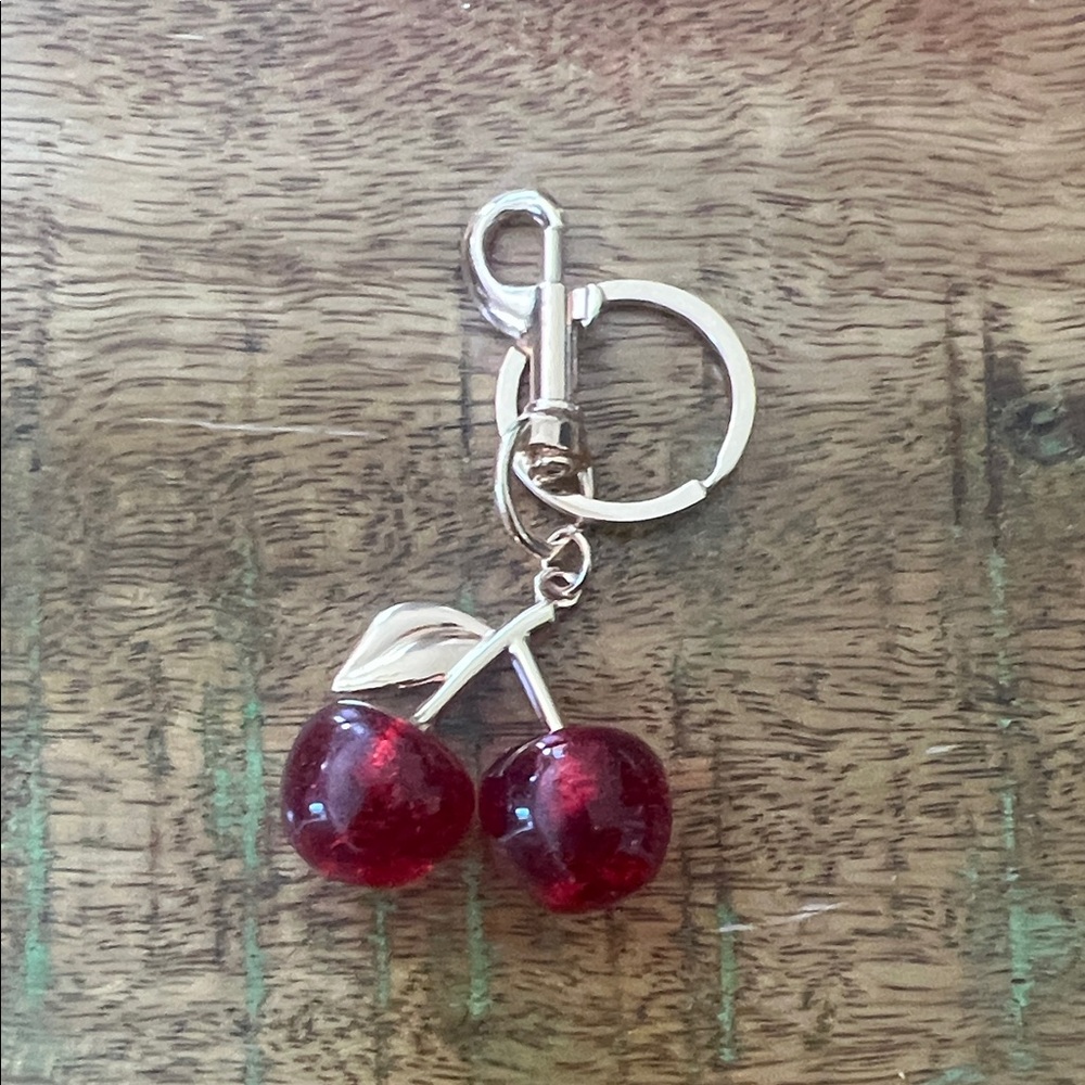 Cherry Keychain with Gold Accents, cherry bag, charm, cherry purse, charm